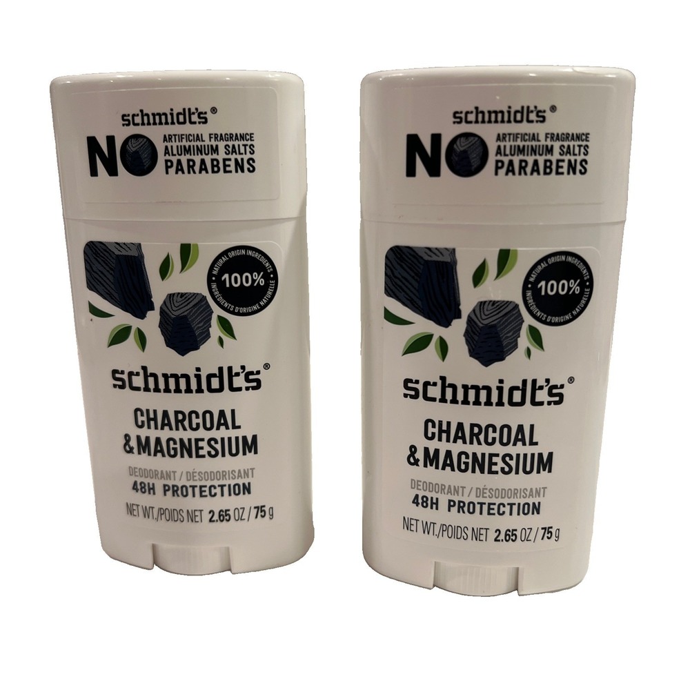 2 x Schmidts 48 Hr Deodorant Charcoal Magnesium 2.65 Oz Aluminum & Paraben Free
